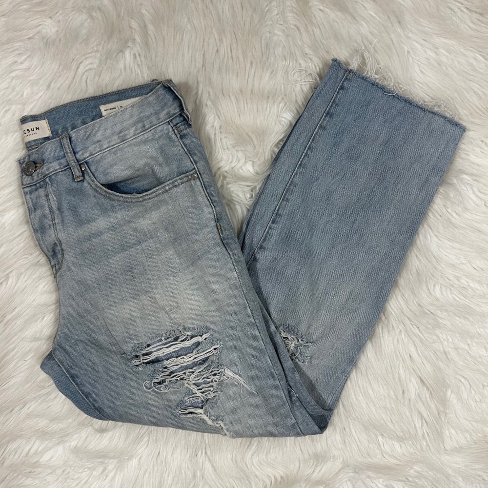 PacSun Boyfriend‎ Jeans Light Wash Distressed Ripped Raw Hem Women's Size 28 - Picture 9 of 10